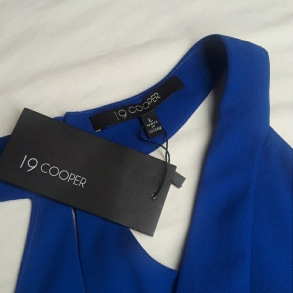 19 COOPER Crepe Skater Sleeveless Fit & Flare Dress Cobalt Blue Large NWT - Picture 5 of 9